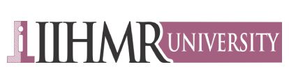 Logo of IIHMR University. The letters 'IIHMR' appear in bold black, with a stylized pink 'i' at the beginning, and the word 'UNIVERSITY' in white font over a pink background.