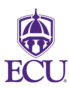 East Carolina University (ECU) Logo featuring a purple dome within a shield above the letters ECU.