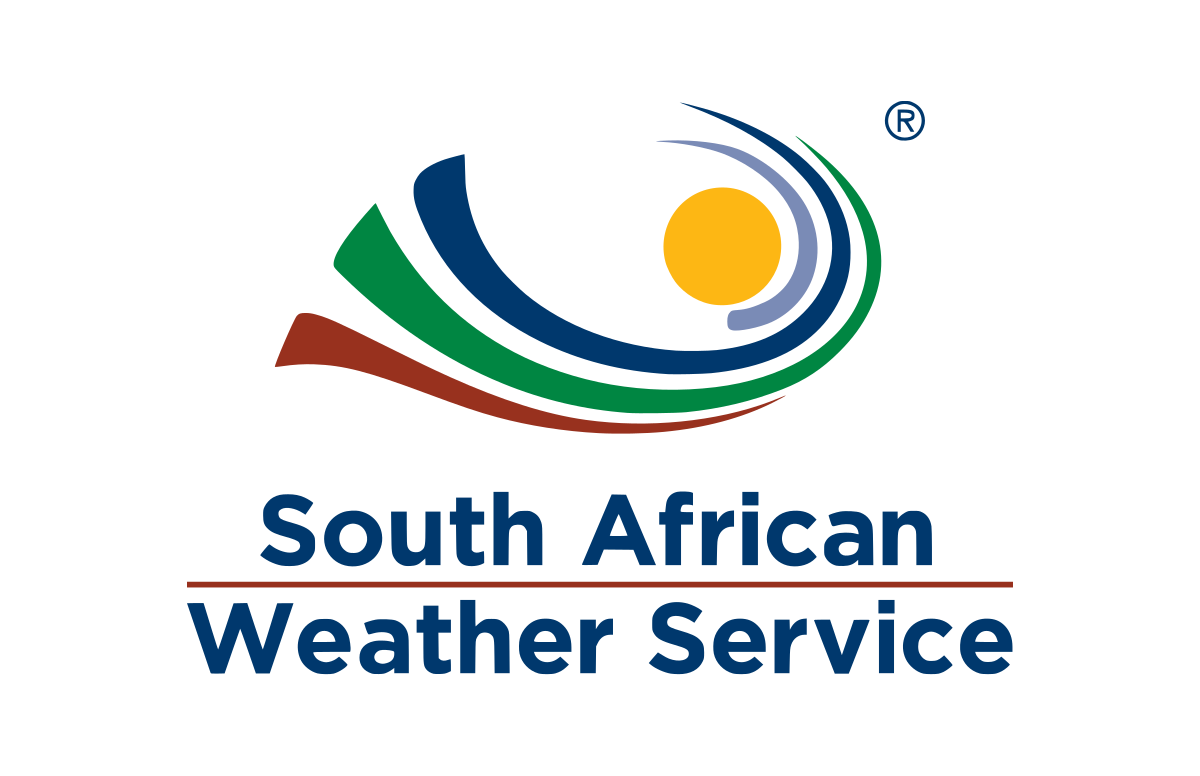 South African Weather Service logo featuring a colorful swirl design with a yellow sun and the organization's name below.
