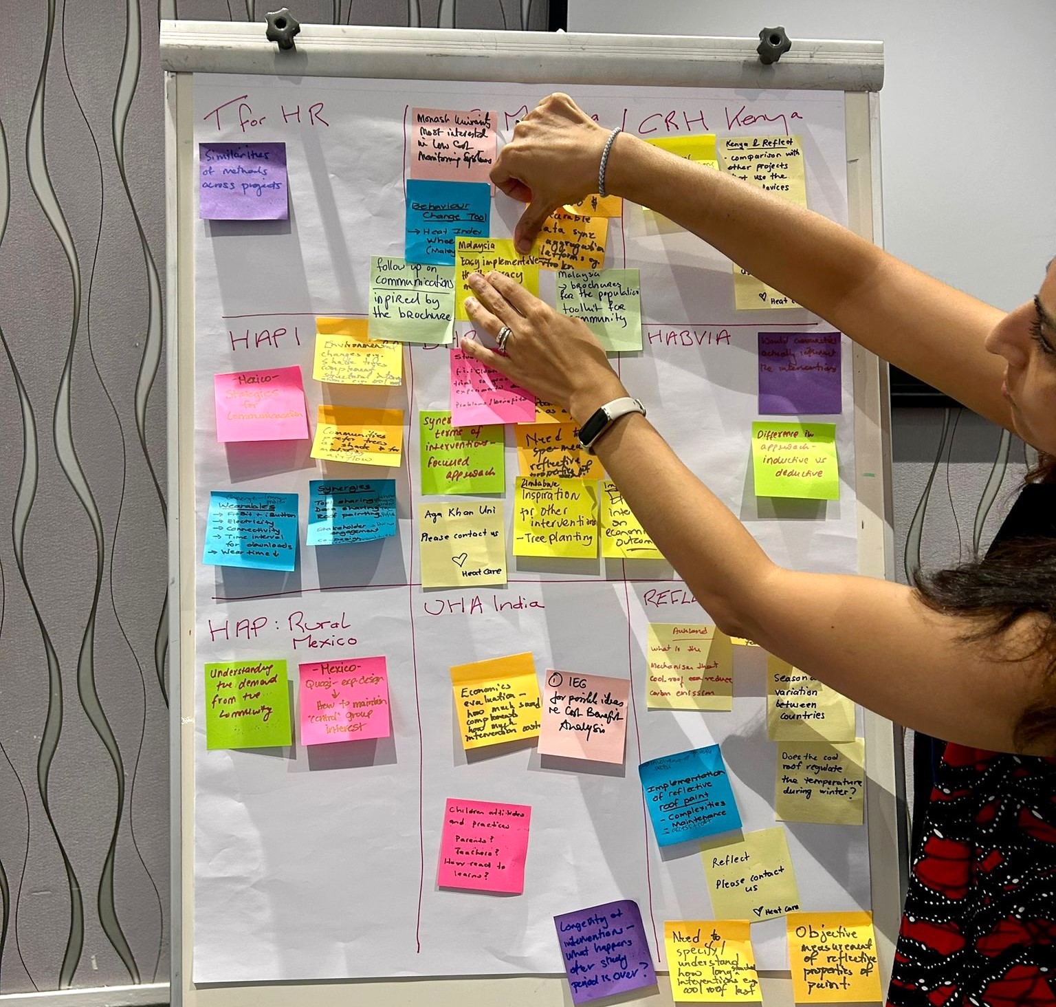 a lady at a workshop putting up stickynotes at a workshop